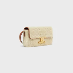 SHOULDER BAG CLAUDE in SHEARLING WITH TRIOMPHE EMBROIDERIES
