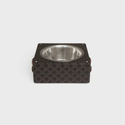 Single Dog Bowl in Nappa Lambskin with Triomphe Canvas Print and Calfskin