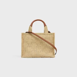 small cabas thais in raffia effect textile with triomphe jacquard