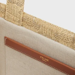 small cabas thais in raffia effect textile with triomphe jacquard
