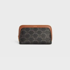SMALL COSMETIC POUCH IN TRIOMPHE CANVAS AND CALFSKIN