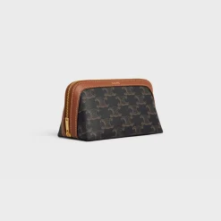 SMALL COSMETIC POUCH IN TRIOMPHE CANVAS AND CALFSKIN
