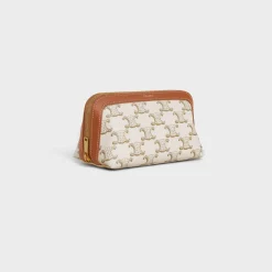 SMALL COSMETIC POUCH IN TRIOMPHE CANVAS AND CALFSKIN