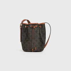 Small Drawstring bag in Triomphe Canvas and calfskin