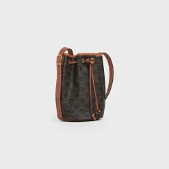 Small Drawstring bag in Triomphe Canvas and calfskin