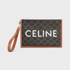SMALL FLAT POUCH WITH STRAP in Triomphe canvas with celine print