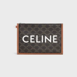 SMALL FLAT POUCH WITH STRAP in Triomphe canvas with celine print
