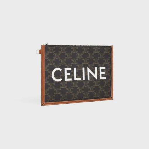 SMALL FLAT POUCH WITH STRAP in Triomphe canvas with celine print