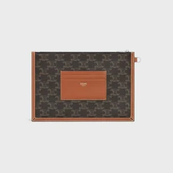 SMALL FLAT POUCH WITH STRAP in Triomphe canvas with celine print
