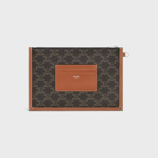 SMALL FLAT POUCH WITH STRAP in Triomphe canvas with celine print