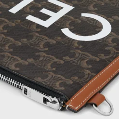SMALL FLAT POUCH WITH STRAP in Triomphe canvas with celine print