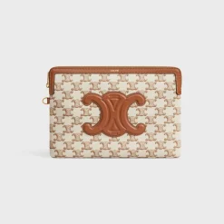 SMALL POUCH WITH STRAP in TEXTILE WITH TRIOMPHE PRINT AND CALFSKIN