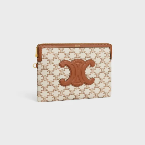 SMALL POUCH WITH STRAP in TEXTILE WITH TRIOMPHE PRINT AND CALFSKIN