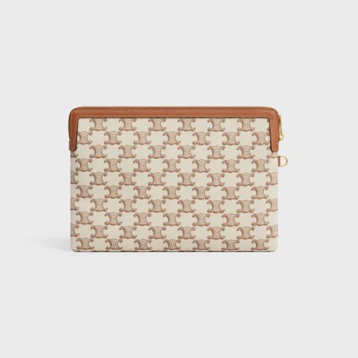 SMALL POUCH WITH STRAP in TEXTILE WITH TRIOMPHE PRINT AND CALFSKIN