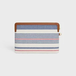 SMALL POUCH WITH STRAP in STRIPED TEXTILE AND CALFSKIN