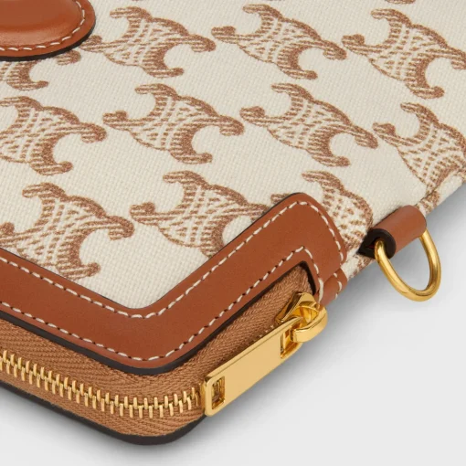 SMALL POUCH WITH STRAP in TEXTILE WITH TRIOMPHE PRINT AND CALFSKIN