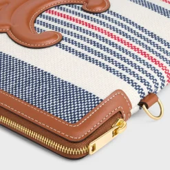 SMALL POUCH WITH STRAP in STRIPED TEXTILE AND CALFSKIN