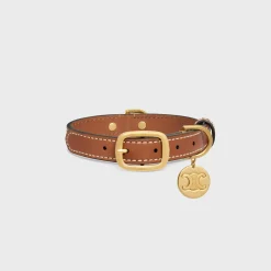 Small thin dog collar in triomphe canvas with leopard print and calfskin