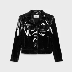 straight blouson jacket in patent lambskin leather