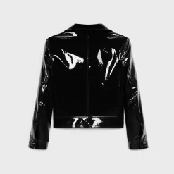 straight blouson jacket in patent lambskin leather