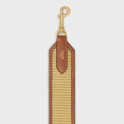 STRAP in raffia effect textile and calfskin with GOLD FINISHING