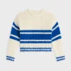 striped crew neck sweater in chunky mohair and wool