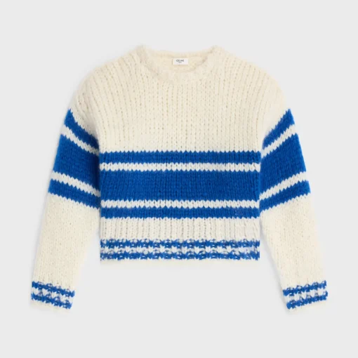 striped crew neck sweater in chunky mohair and wool