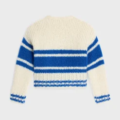 striped crew neck sweater in chunky mohair and wool
