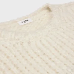 striped crew neck sweater in chunky mohair and wool