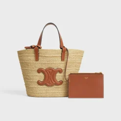 TEEN SUPPLE CELINE CLASSIC PANIER in Raffia and calfskin