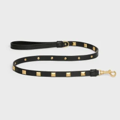 Thin Dog Leash in smooth Calfskin with pyramid studs