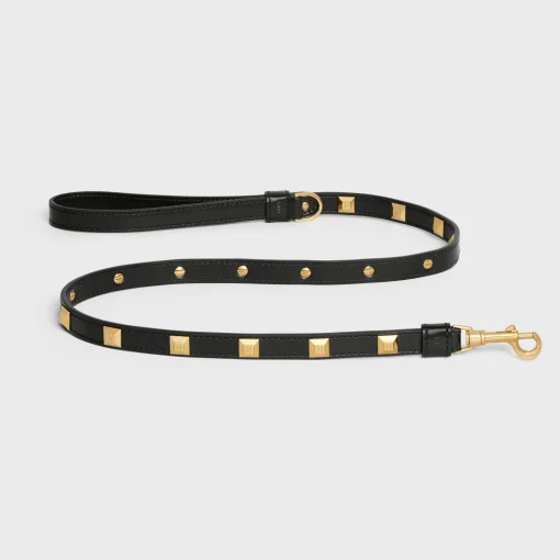 Thin Dog Leash in smooth Calfskin with pyramid studs