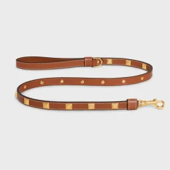 THIN DOG LEASH IN SMOOTH CALFSKIN WITH PYRAMID STUDS