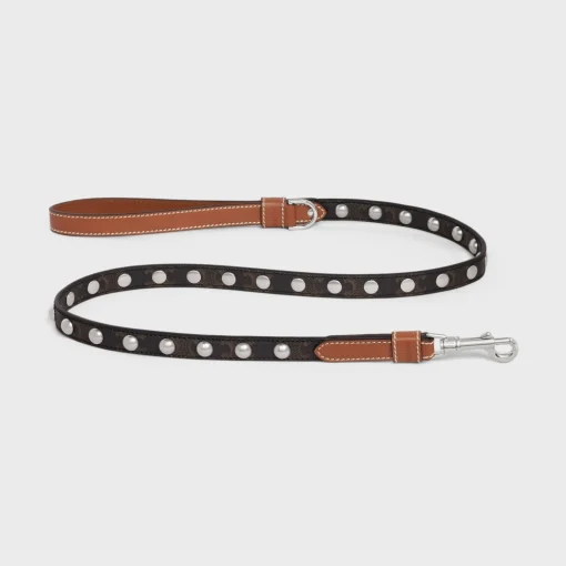 Thin Dog Leash in Triomphe Canvas and Calfskin with studs