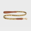 Thin dog leash in Triomphe canvas with leopard print and calfskin