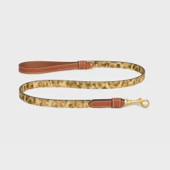 Thin dog leash in Triomphe canvas with leopard print and calfskin