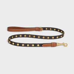 Thin Dog Leash in Triomphe Canvas and Calfskin with studs
