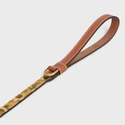 Thin dog leash in Triomphe canvas with leopard print and calfskin