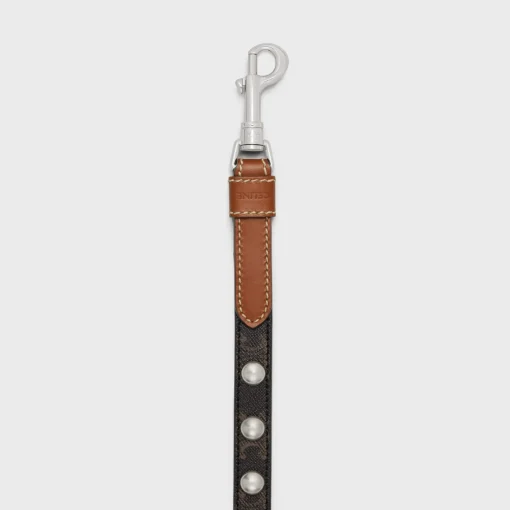 Thin Dog Leash in Triomphe Canvas and Calfskin with studs