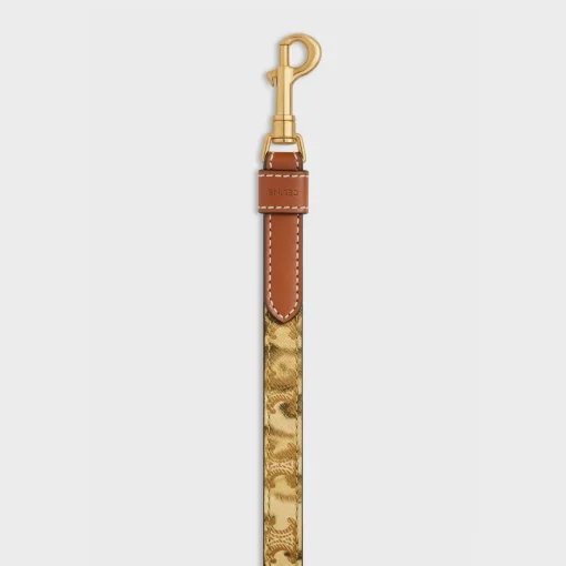 Thin dog leash in Triomphe canvas with leopard print and calfskin