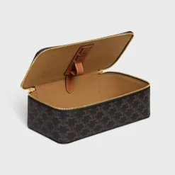 Top Handle Large Toiletry Case in Triomphe Canvas and Calfskin