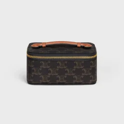 Top Handle Small Toiletry Case in Triomphe Canvas and Calfskin