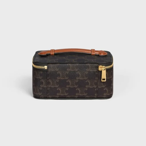 Top Handle Small Toiletry Case in Triomphe Canvas and Calfskin