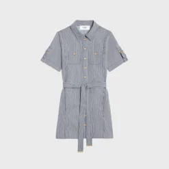 trapeze mini dress in striped cotton