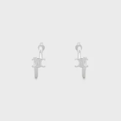 Triomphe Asymmetric Hoops in Brass with Rhodium Finish