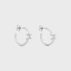 Triomphe Asymmetric Hoops in Brass with Rhodium Finish
