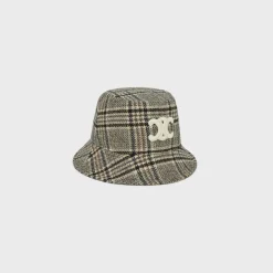 triomphe bucket hat in checked wool