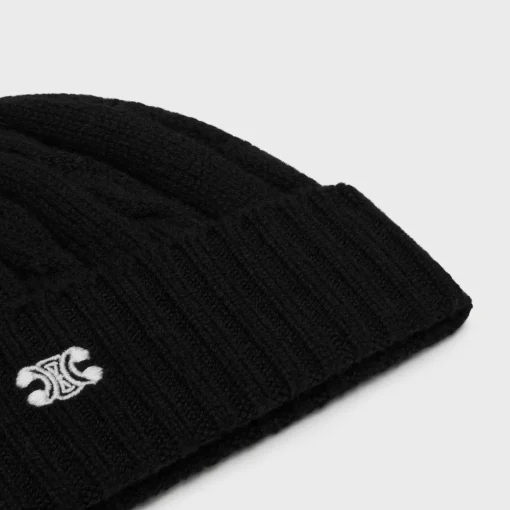 triomphe cable-knit beanie in cashmere