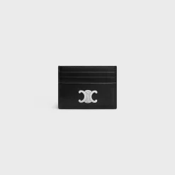 Triomphe Card Holder Shiny Calfskin BLACK