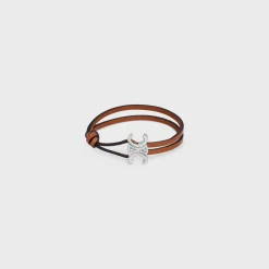 Triomphe Clasp Bracelet in Calfskin and Brass with Rhodium Finish